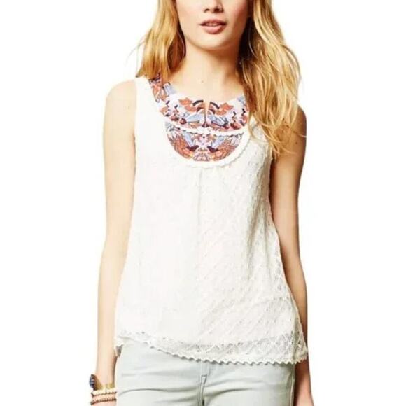Anthropologie Akemi + Kin Ara Embroidered White Lace Top, Size XS - Picture 1 of 11